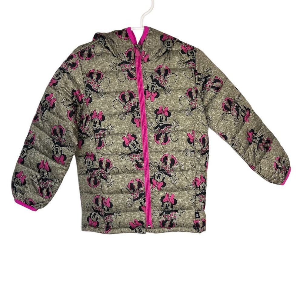 GAP x Disney Minnie Mouse Puffer Jacket Size 5 Gray & Pink  Mid-weight Coat